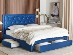Seng med skuffer til opbevaring LIEVIN Velour Navy Blå 180 x 200 cm