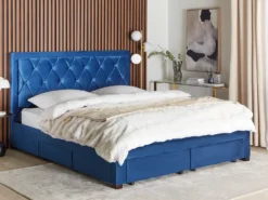 Seng med skuffer til opbevaring LIEVIN Velour Navy Blå 180 x 200 cm