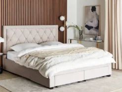 Seng med skuffer til opbevaring LIEVIN Velour Beige 180 x 200 cm