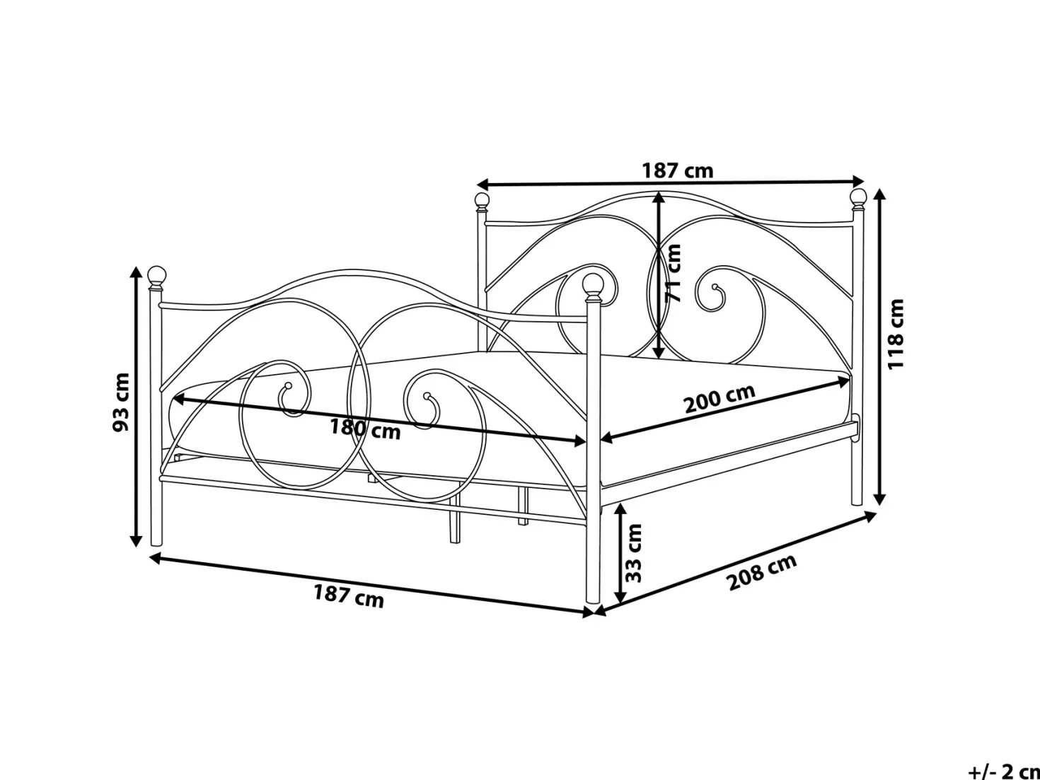 Seng Metal DINARD 180 x 200 cm Hvid
