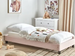 Seng uden hovedgærde Boucle ROANNE 90 x 200 cm Pastellrosa