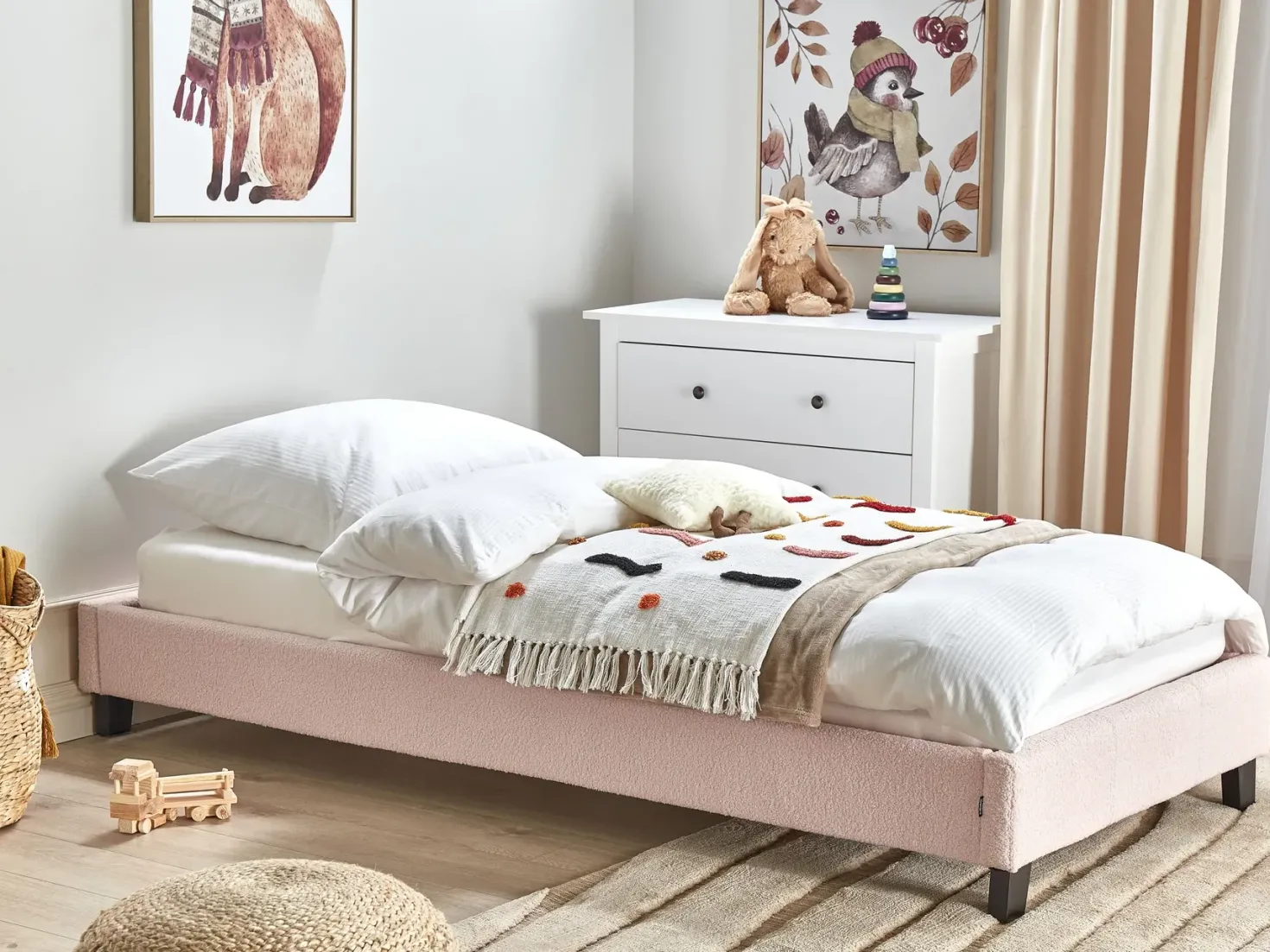 Seng uden hovedgærde Boucle ROANNE 90 x 200 cm Pastellrosa