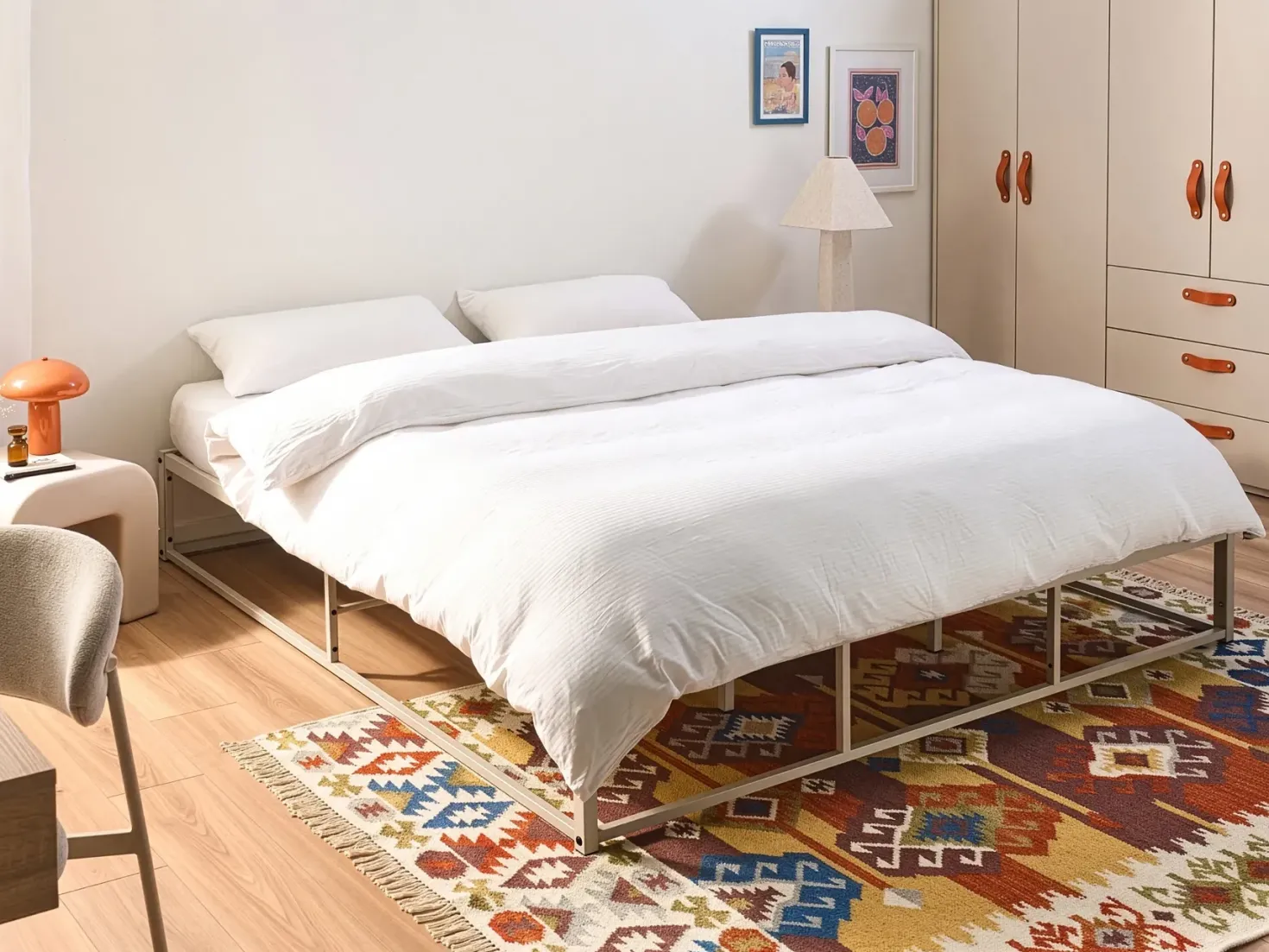 Seng uden hovedgærde Metal VIRY 180 x 200 cm Lys Beige