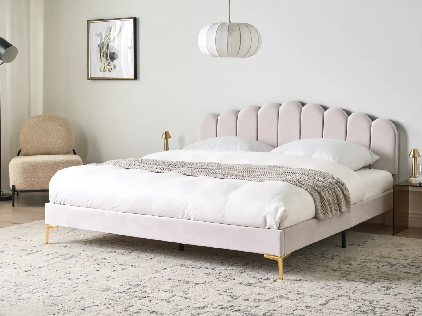 Seng Velour SAUVIAN 180 x 200 cm Cremehvid