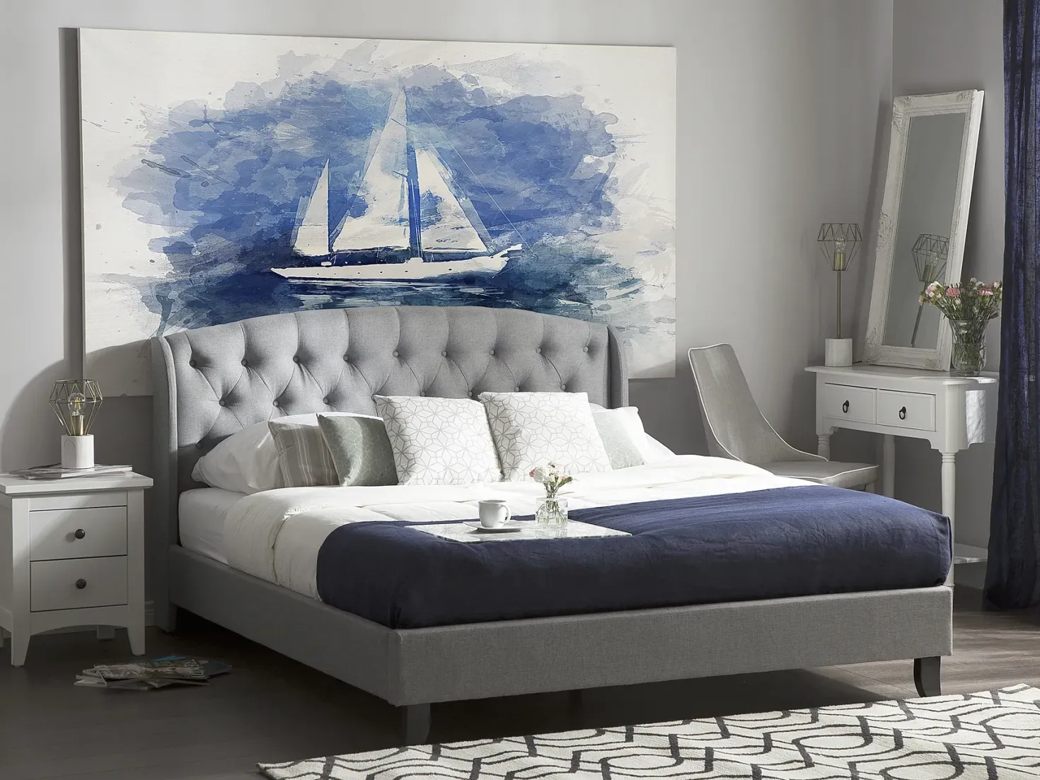 Seng BORDEAUX 180 x 200 cm Lysegrå