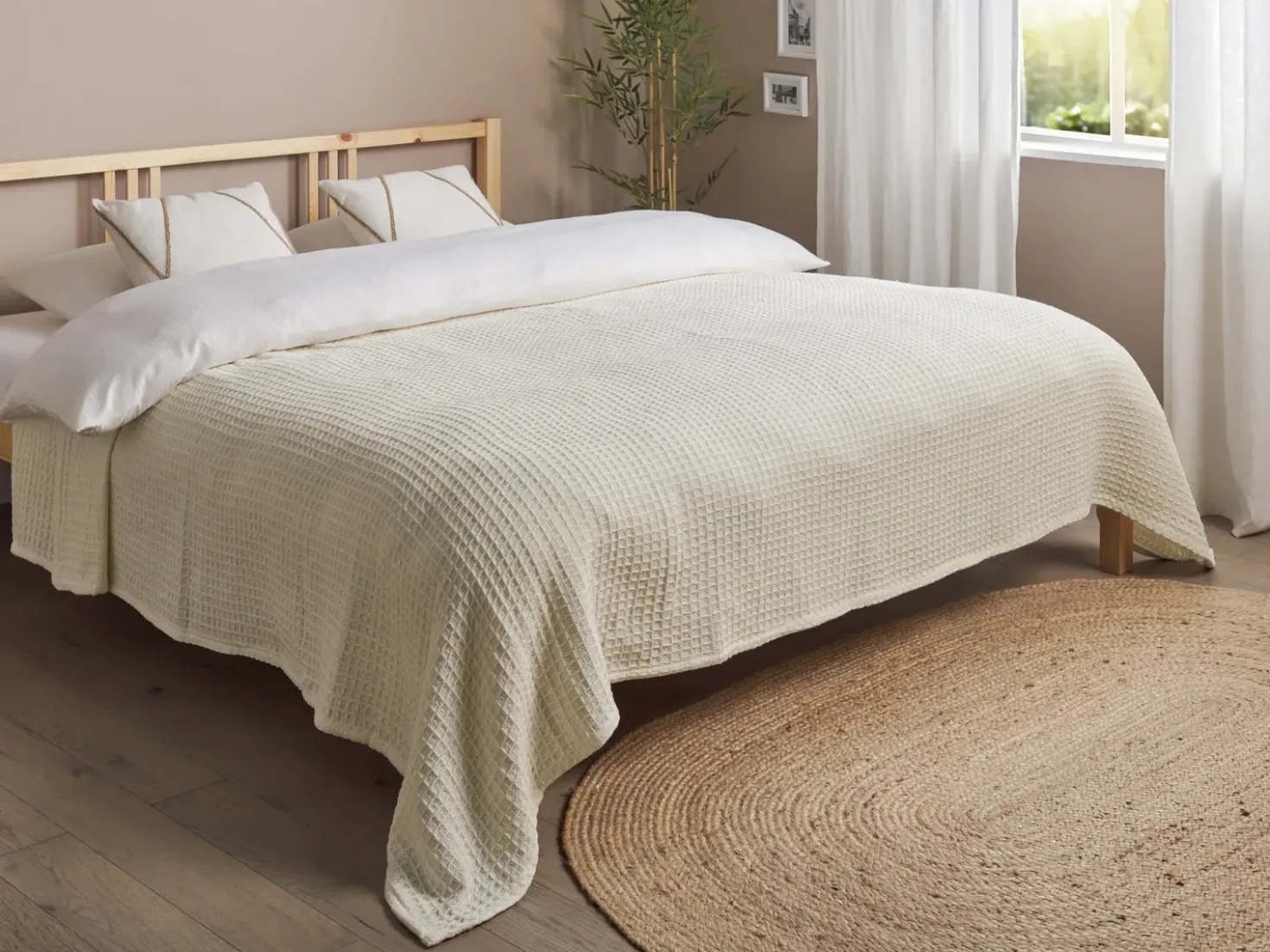 Sengetæppe CHAGYL Bomuld 220 x 240 cm Lys Beige