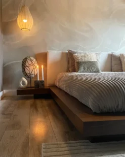 Seng med LED Boucle ZEN 180 x 200 cm LED Brun ask