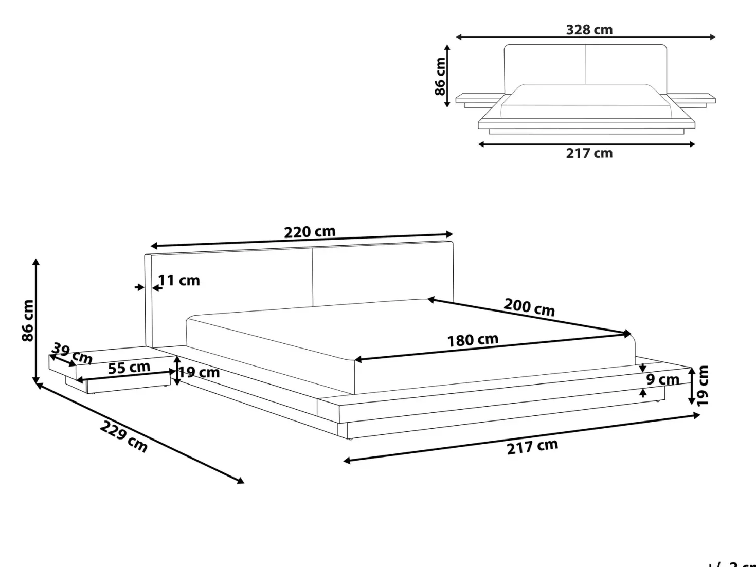 Seng med LED Boucle ZEN 180 x 200 cm LED Brun ask