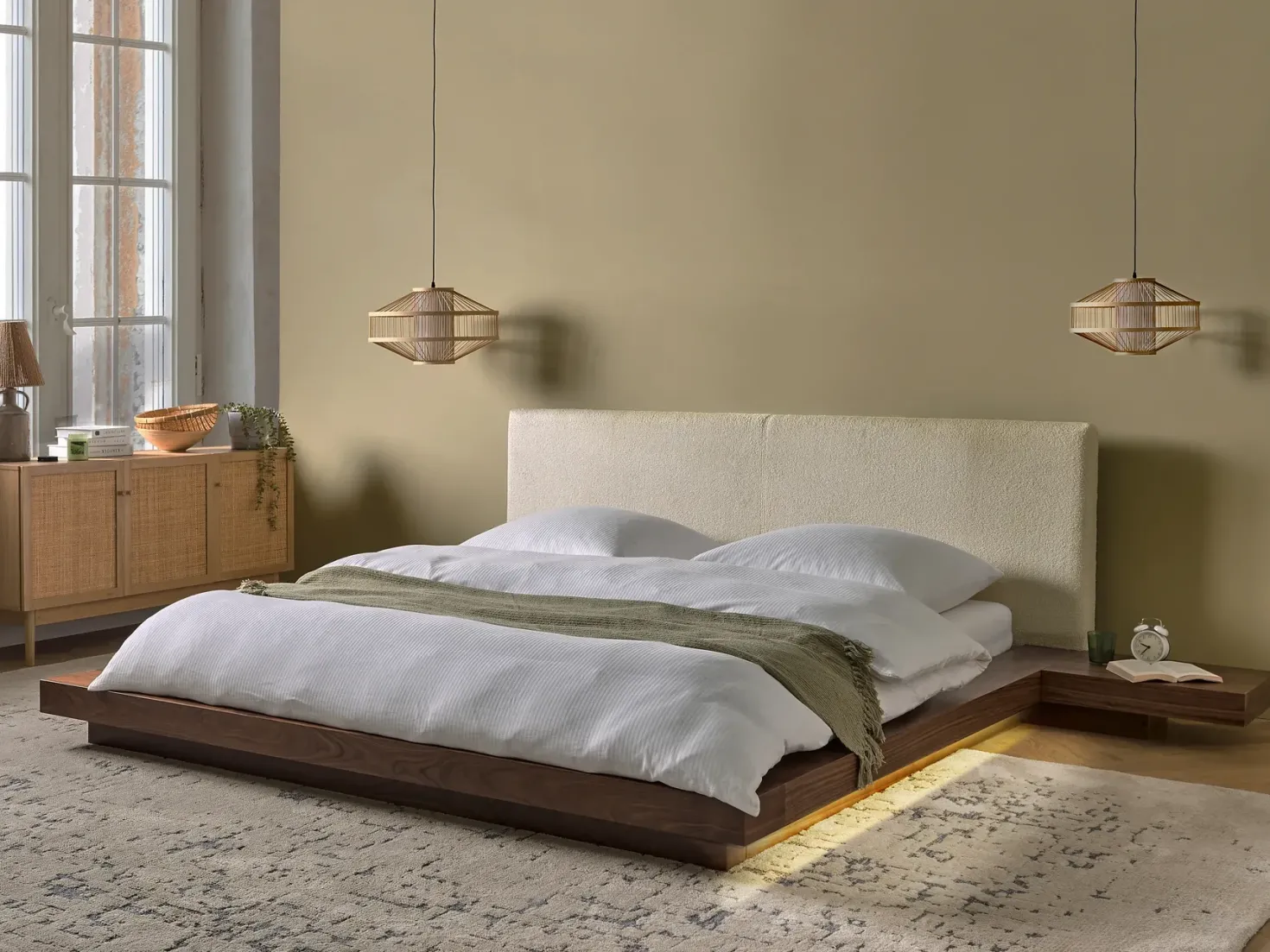 Seng med LED Boucle ZEN 180 x 200 cm LED Brun ask
