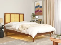 Seng med LED Rattan AURAY 140 x 200 cm Brun