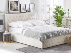Seng med opbevaring AMIENS Velour Lys Beige 180 x 200 cm