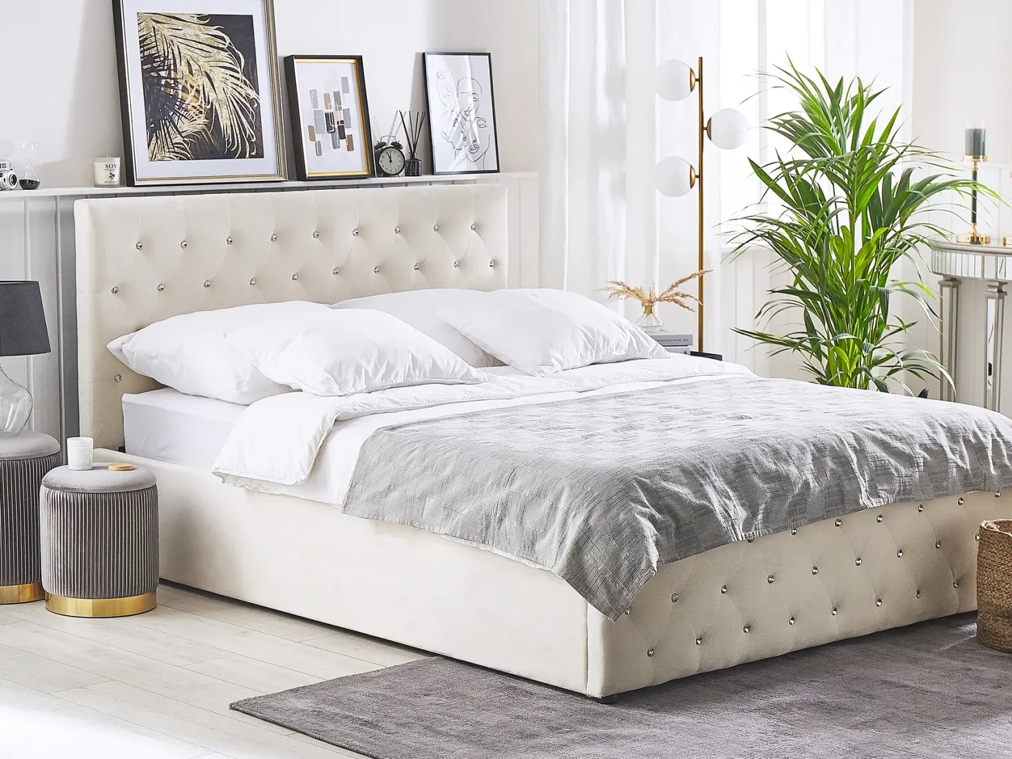Seng med opbevaring AMIENS Velour Lys Beige 180 x 200 cm