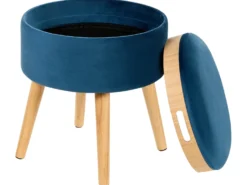 Skammel med opbevaring NEELY Velour Navy Blå