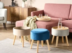 Skammel med opbevaring NEELY Velour Navy Blå