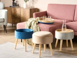 Skammel med opbevaring NEELY Velour Beige