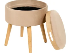 Skammel med opbevaring NEELY Velour Beige