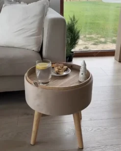 Skammel med opbevaring NEELY Velour Beige