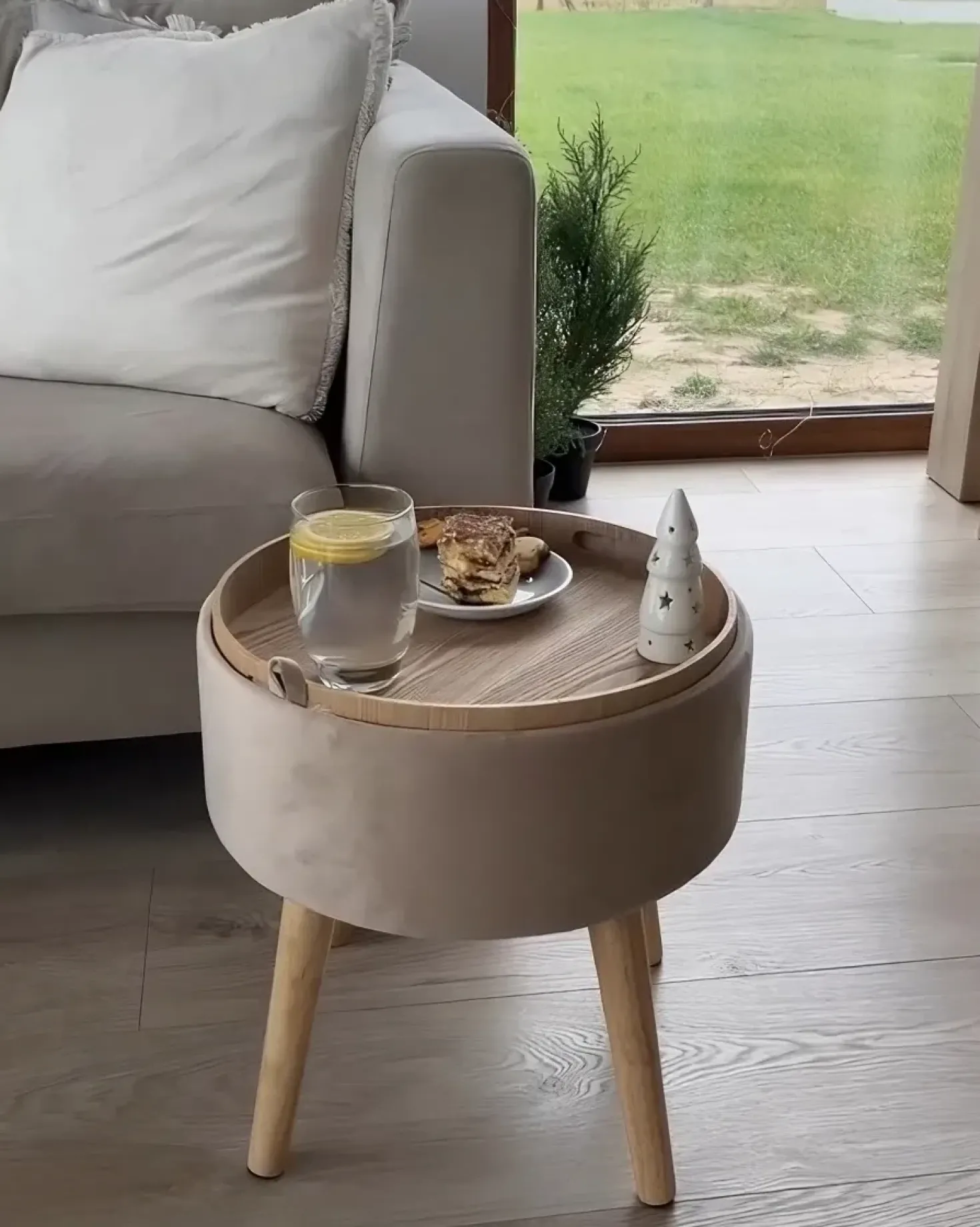 Skammel med opbevaring NEELY Velour Beige