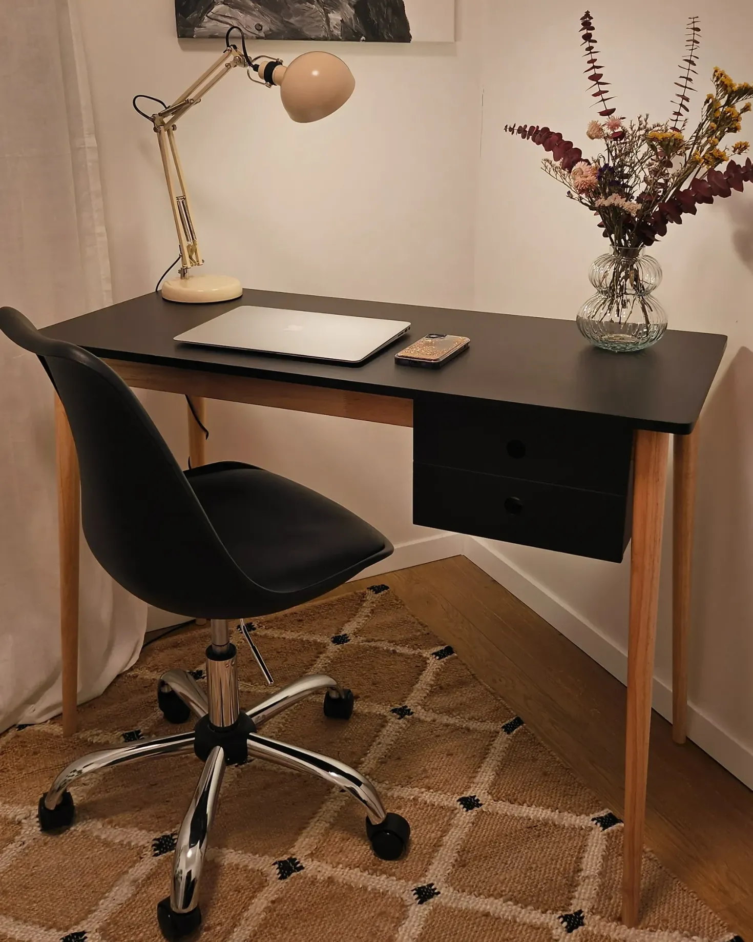 Skrivebord EBEME Sort 106 cm 48 cm med opbevaring