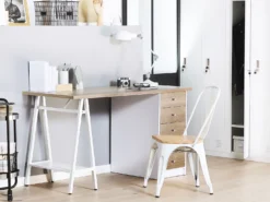 Skrivebord HEBER Brun/hvid 140 cm 60 cm med skuffer