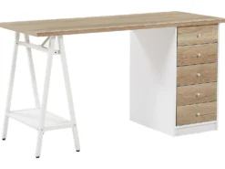 Skrivebord HEBER Brun/hvid 140 cm 60 cm med skuffer