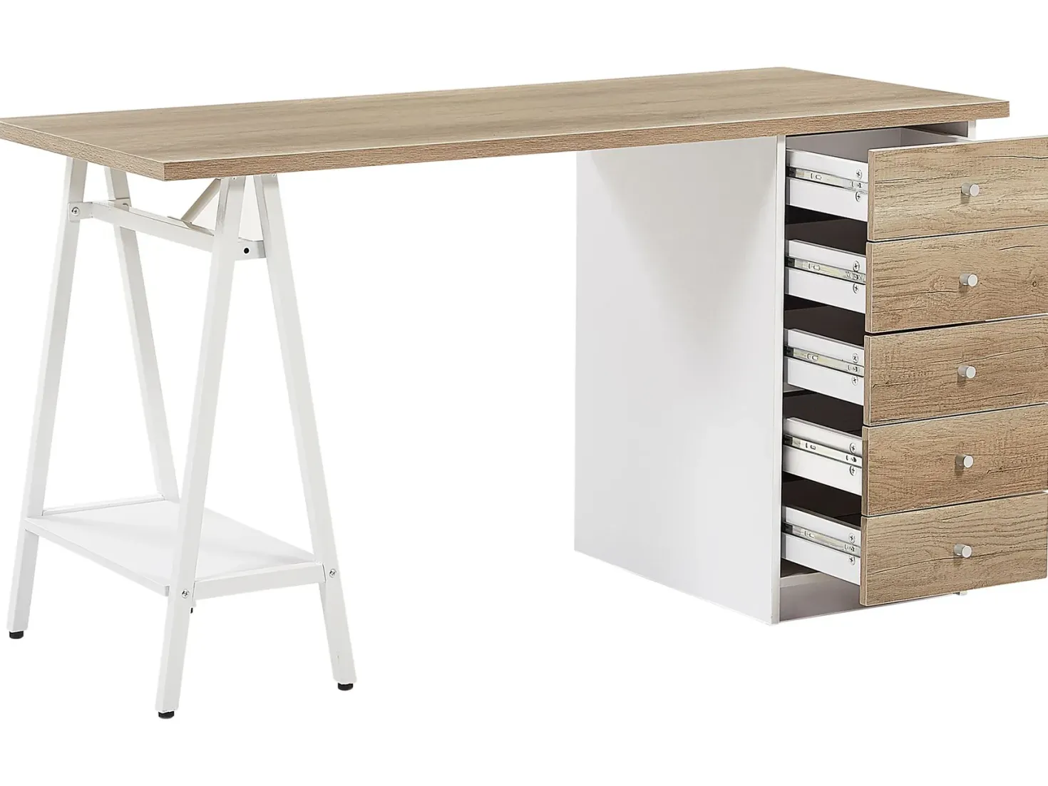 Skrivebord HEBER Brun/hvid 140 cm 60 cm med skuffer