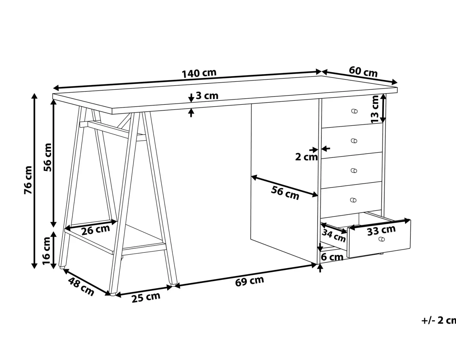 Skrivebord HEBER Brun/hvid 140 cm 60 cm med skuffer