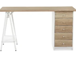 Skrivebord HEBER Brun/hvid 140 cm 60 cm med skuffer