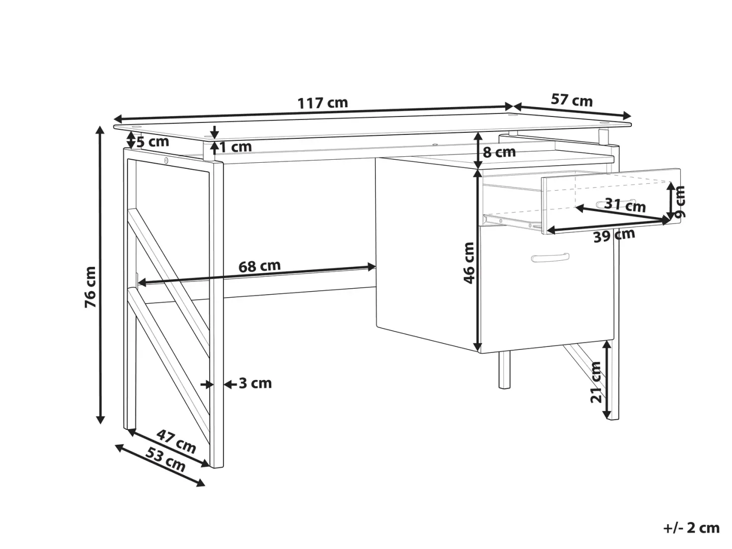 Skrivebord MORITON Sort 117 cm 57 cm med opbevaring