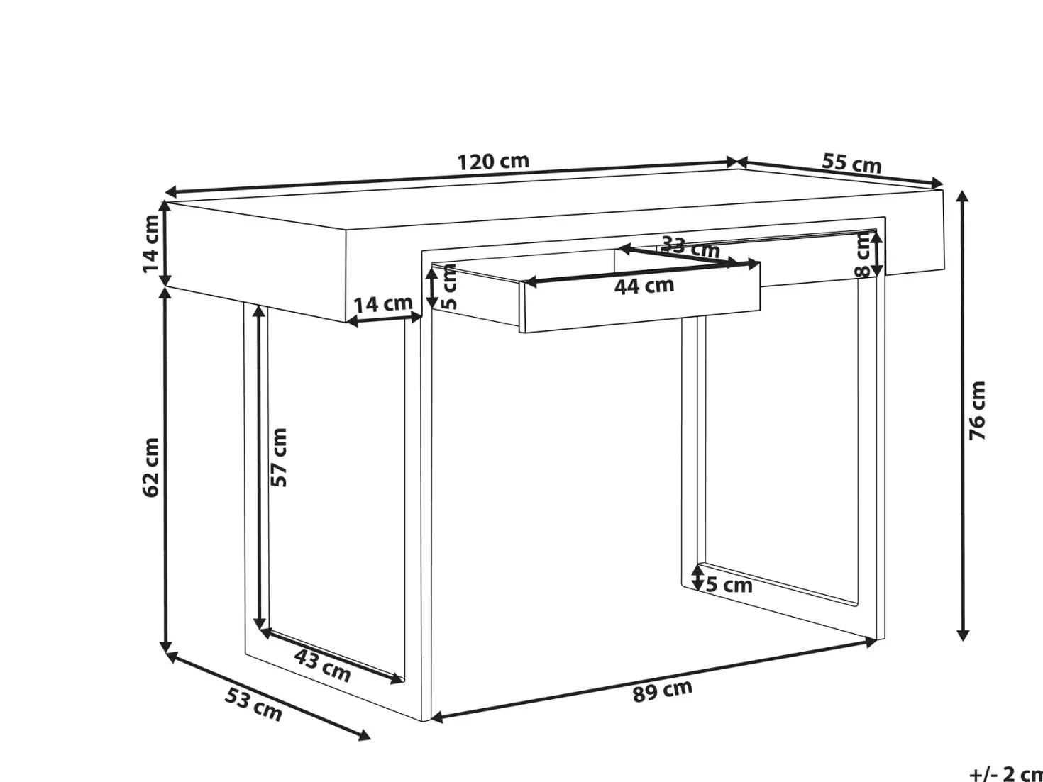 Skrivebord VIDA Lysebrun 120 cm 55 cm med opbevaring
