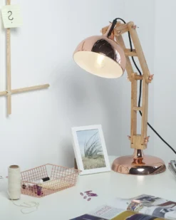 Skrivebordslampe SALADO Justerbar Træ Kobber