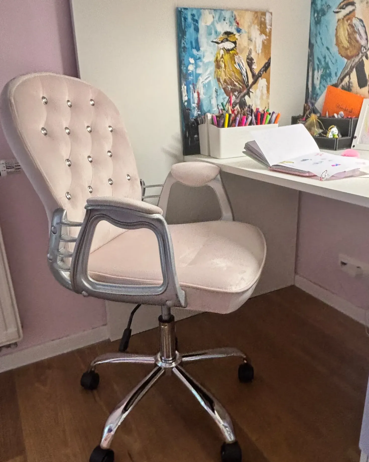 Skrivebordsstol PRINCESS Velour Pastellrosa