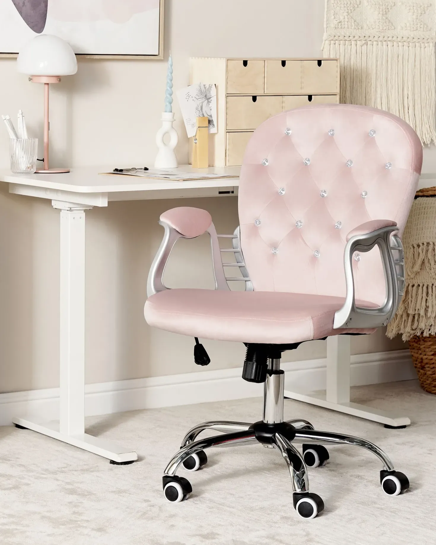 Skrivebordsstol PRINCESS Velour Pastellrosa