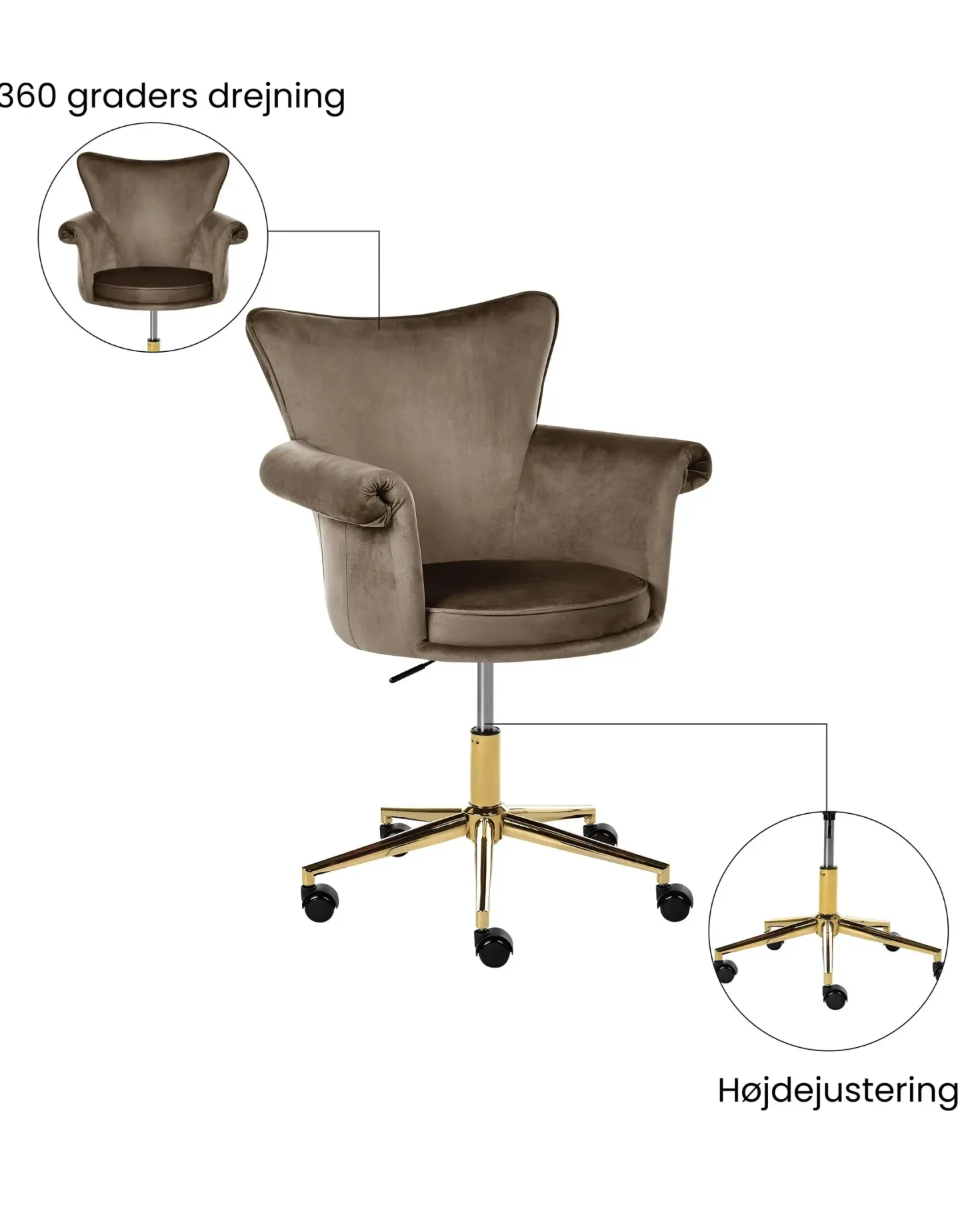 Skrivebordsstol VELENCIA Velour Brun