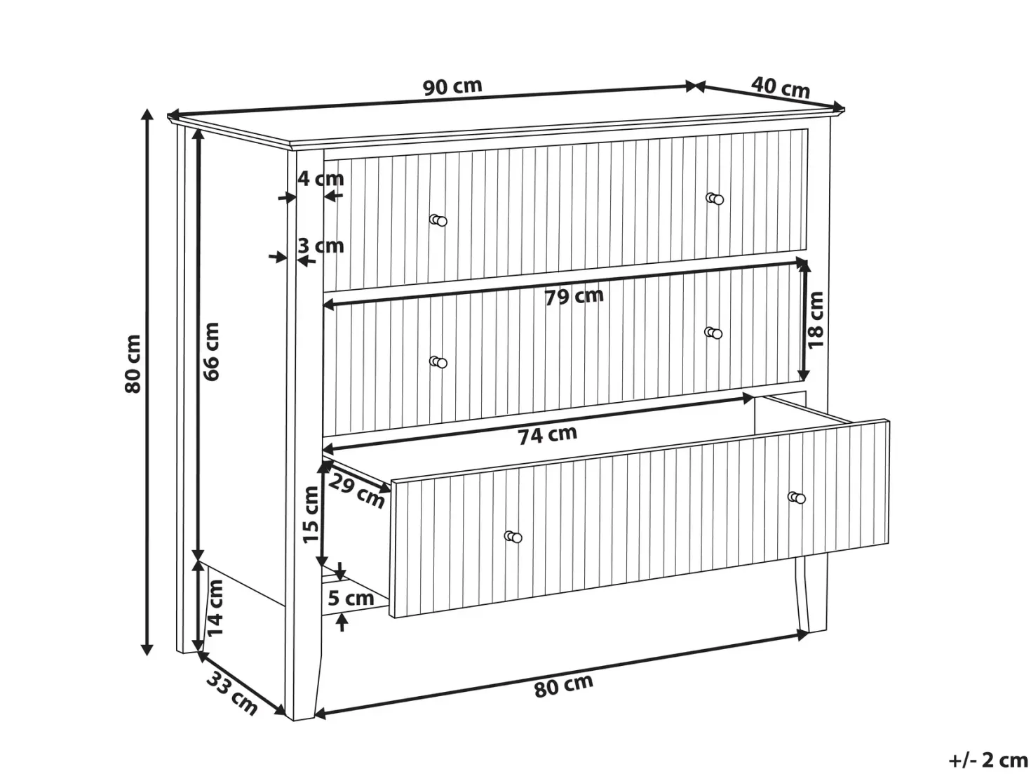 3 skuffers commode ASSISI Hvid