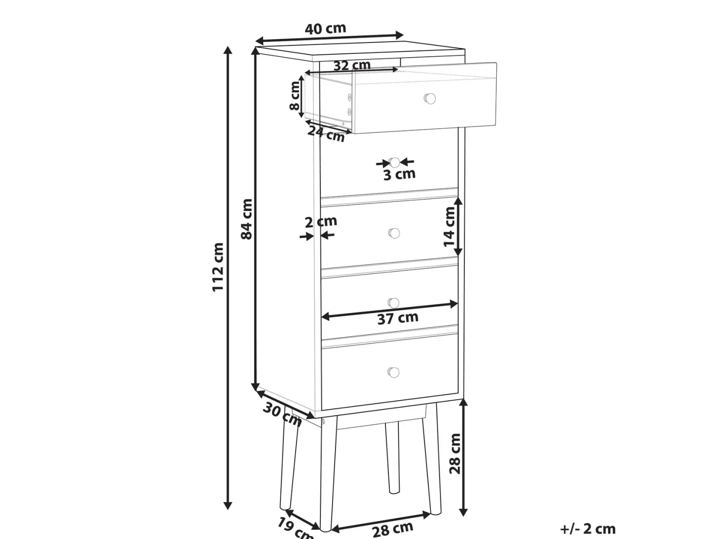 5 skuffers commode FOLEY Multifarvet