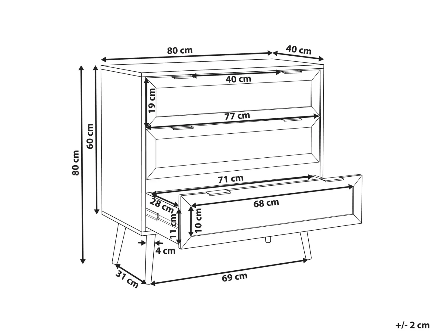 3 skuffers commode OPOCO Sort