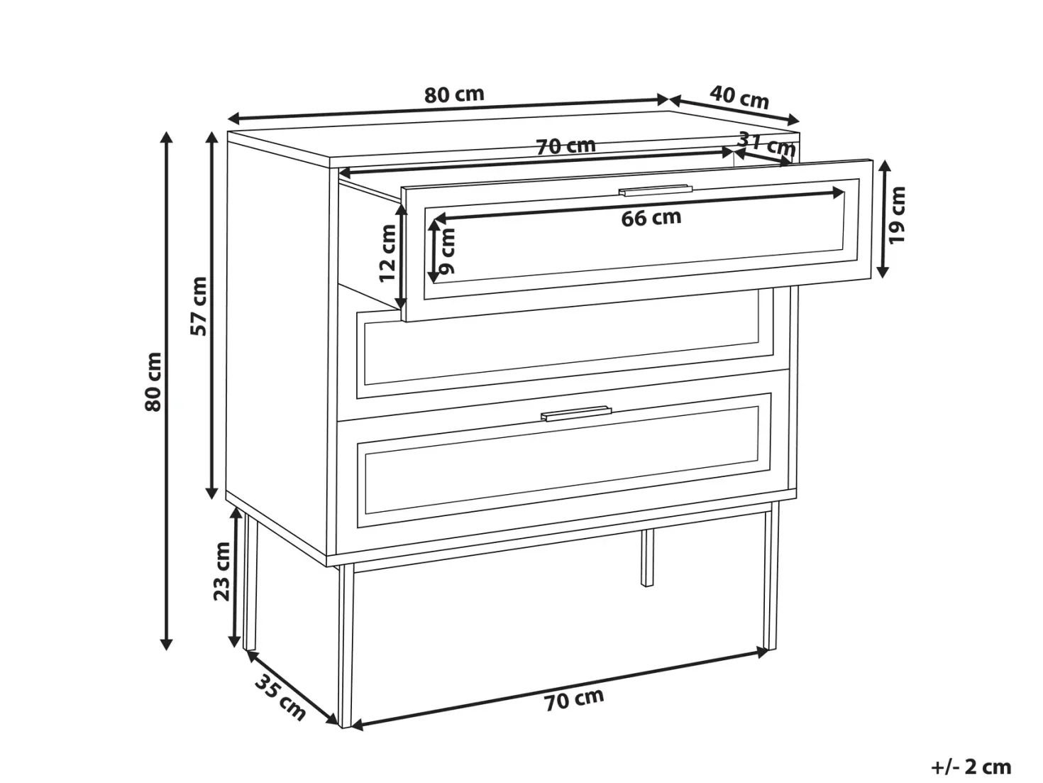 3 skuffers commode PASCO Lysebrun