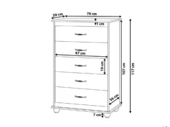 5 skuffers commode SHARON Hvid