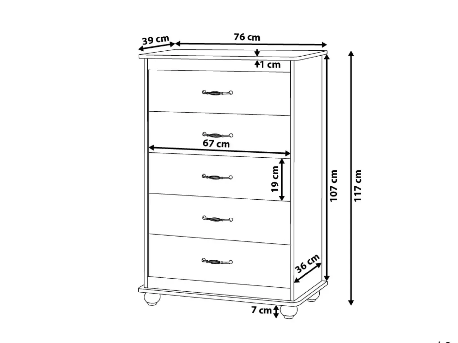 5 skuffers commode SHARON Hvid
