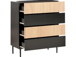 4 skuffers kommode BLYTHE Naturlig ask Sort