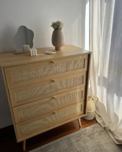 4 skuffers kommode PEROTE Rattan Lysebrun