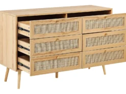 6 skuffers kommode PEROTE Rattan Lysebrun