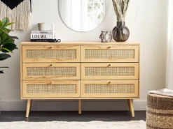 6 skuffers kommode PEROTE Rattan Lysebrun