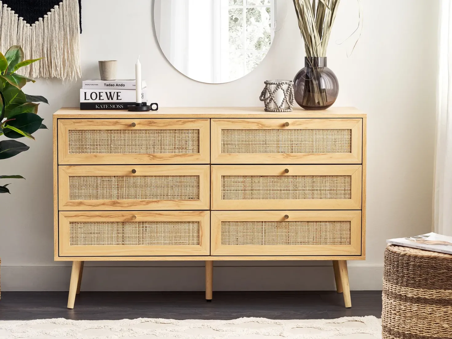 6 skuffers kommode PEROTE Rattan Lysebrun