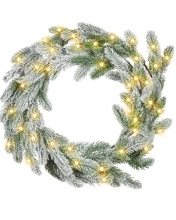 Sneklædt julekrans LED ALBINI Grøn 45 cm