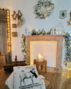 Sneklædt julekrans LED SUNDO Hvid 70 cm