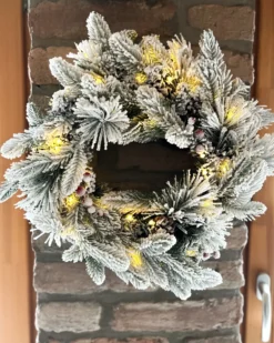 Sneklædt julekrans LED WHITEHORN Hvid 55 cm