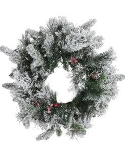 Sneklædt julekrans LED WHITEHORN Hvid 55 cm