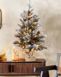 Sneklædt juletræ LED MALIGNE 90 cm Hvid
